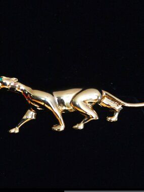 Nina Ricci Sleek Green Eyed Panther Pin - Signed
